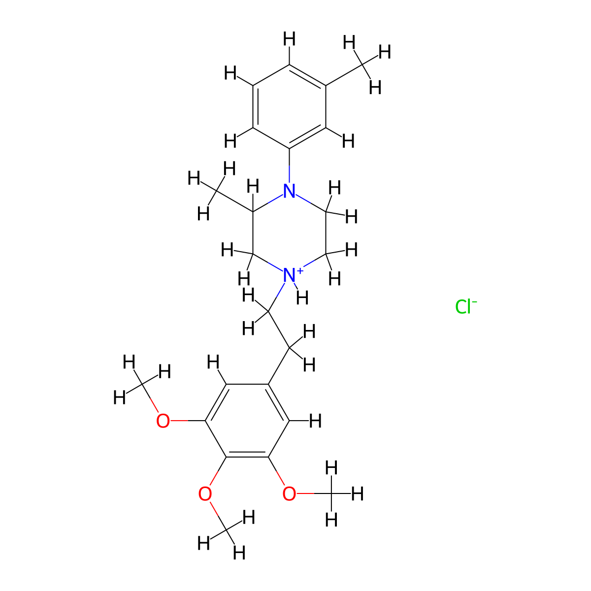 2-ME-1-(3-ME-PH)-4-(2-(3,4,5-Trimethoxyphenyl)ethyl)piperazin-4-ium chloride molecular structure, CAS 429691-64-5