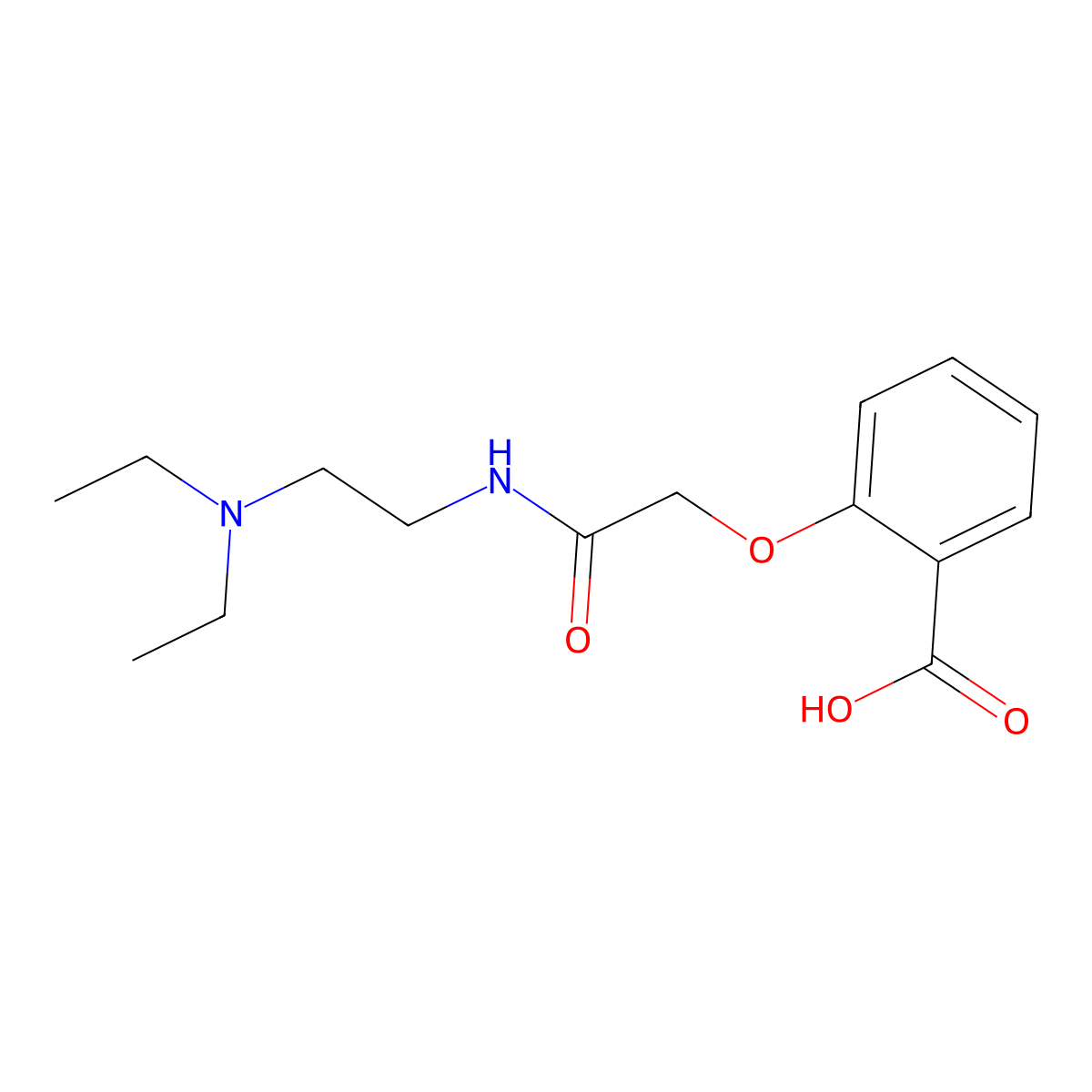 Benzoic acid, 2-(2-((2-(diethylamino)ethyl)amino)-2-oxoethoxy)- molecular structure, CAS 42973-08-0