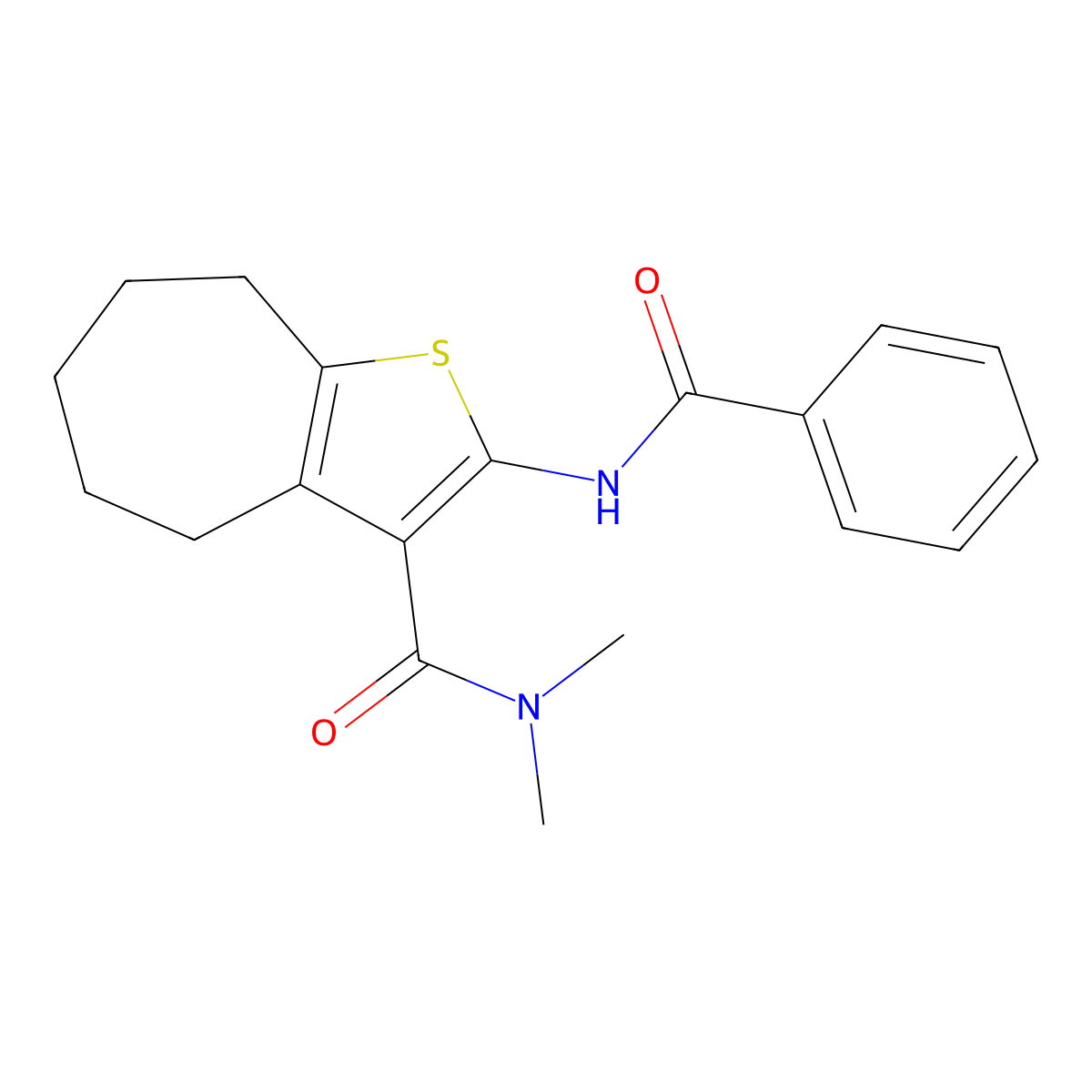 2-benzamido-N,N-dimethyl-5,6,7,8-tetrahydro-4H-cyclohepta[b]thiophene-3-carboxamide molecular structure, CAS 4298-91-3