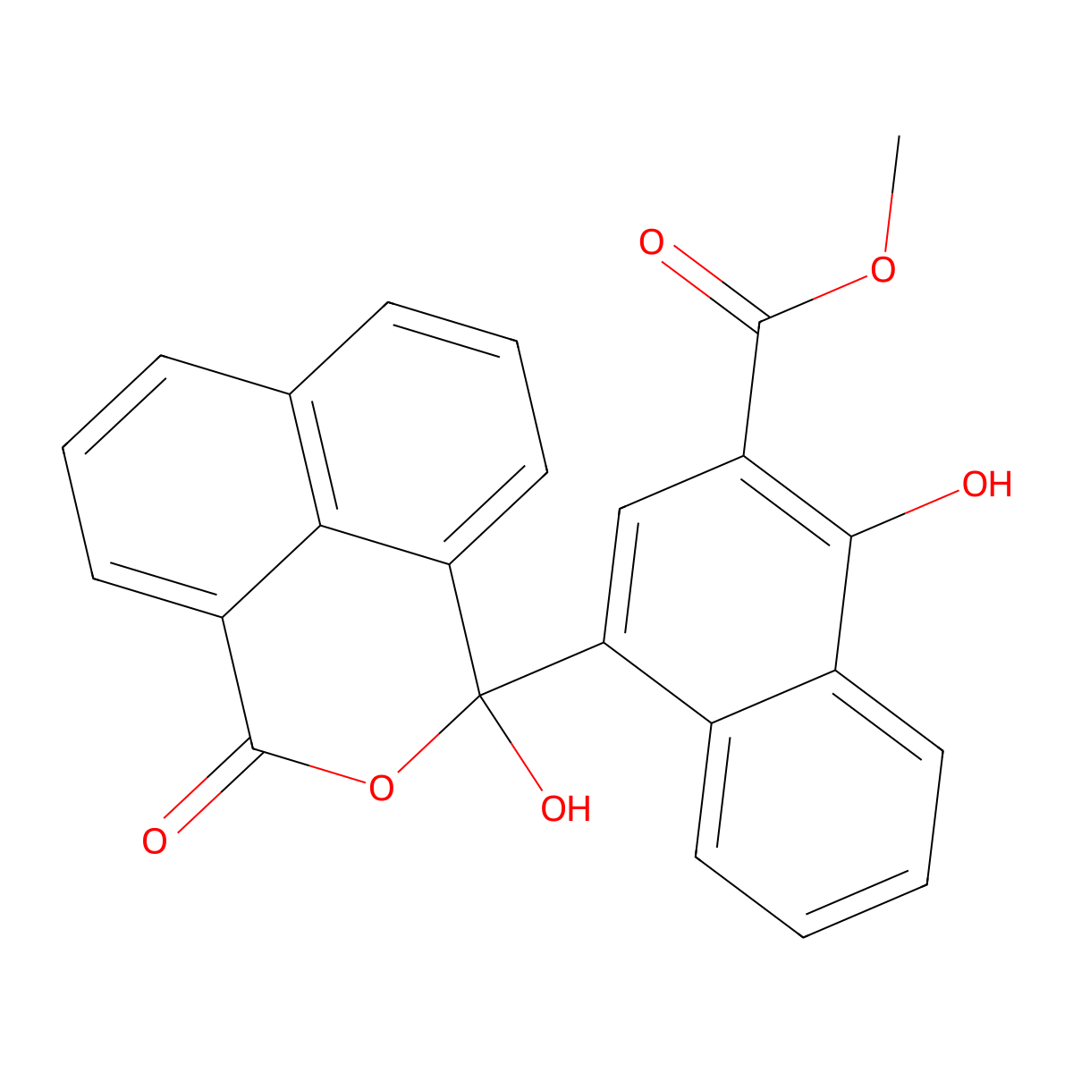2-Naphthalenecarboxylic acid, 1-hydroxy-4-(1-hydroxy-3-oxo-1H,3H-naphtho[1,8-cd]pyran-1-yl)-, methyl ester molecular structure, CAS 43000-19-7