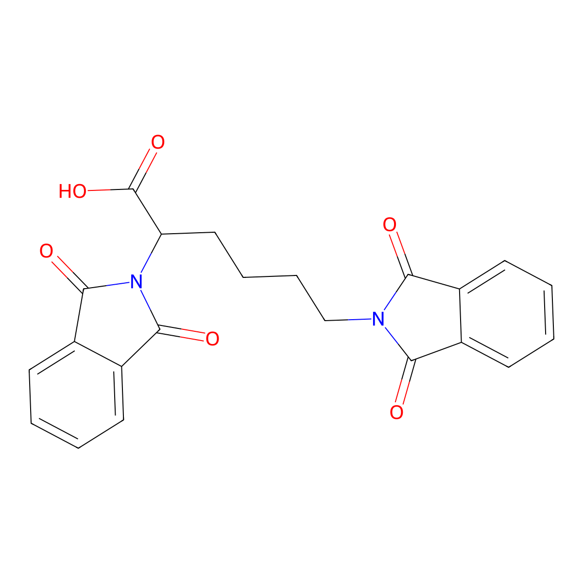 2,6-Bis(1,3-dioxoisoindolin-2-yl)hexanoic acid molecular structure, CAS 43018-26-4