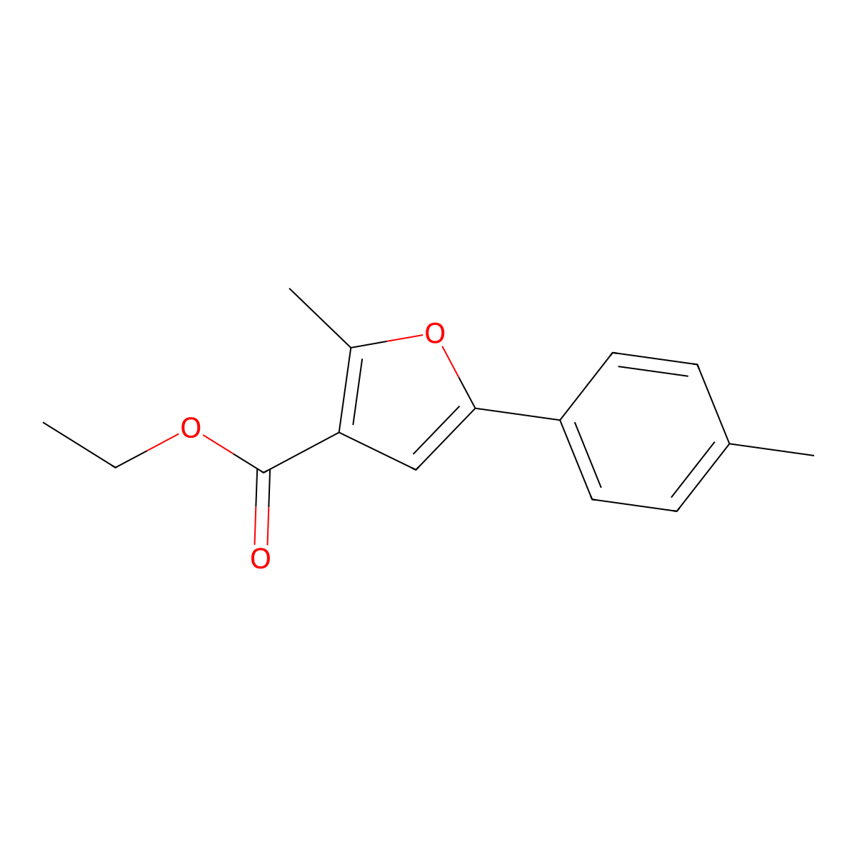 Ethyl 2-methyl-5-(4-methylphenyl)furan-3-carboxylate molecular structure, CAS 4302-54-9