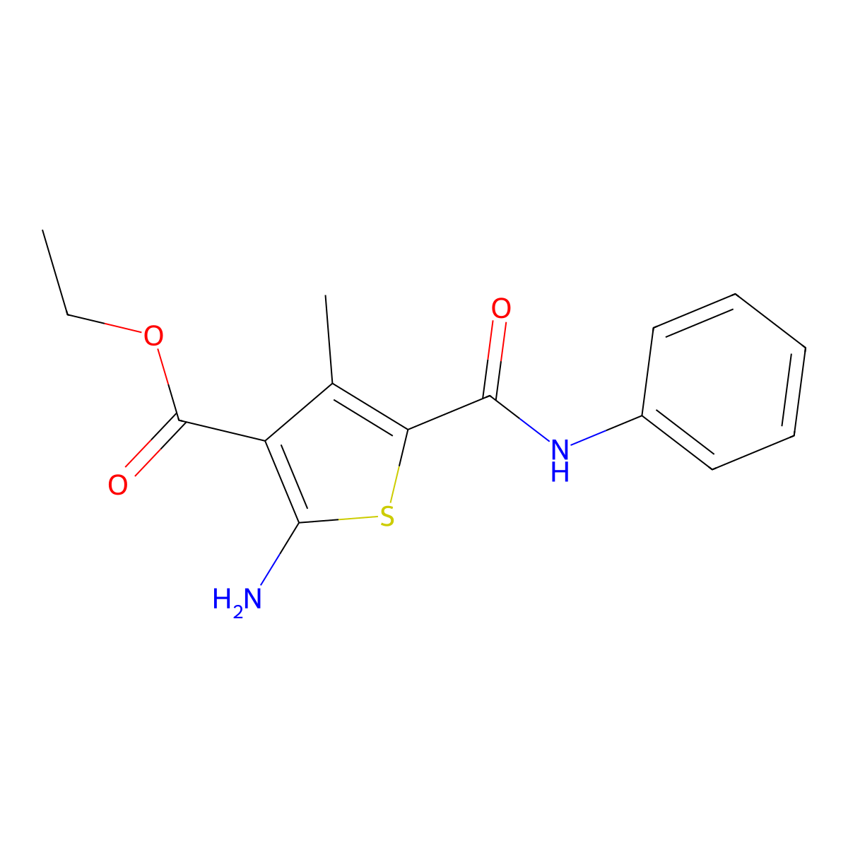 Ethyl 2-amino-4-methyl-5-(phenylcarbamoyl)thiophene-3-carboxylate molecular structure, CAS 43028-57-5