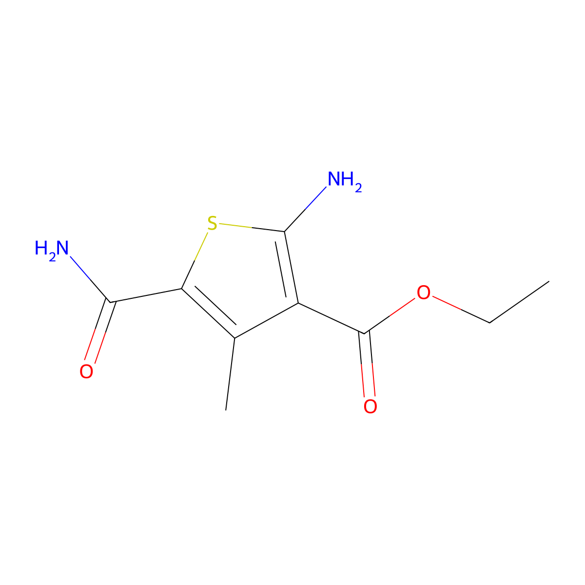 Ethyl 2-amino-5-carbamoyl-4-methylthiophene-3-carboxylate molecular structure, CAS 43028-63-3