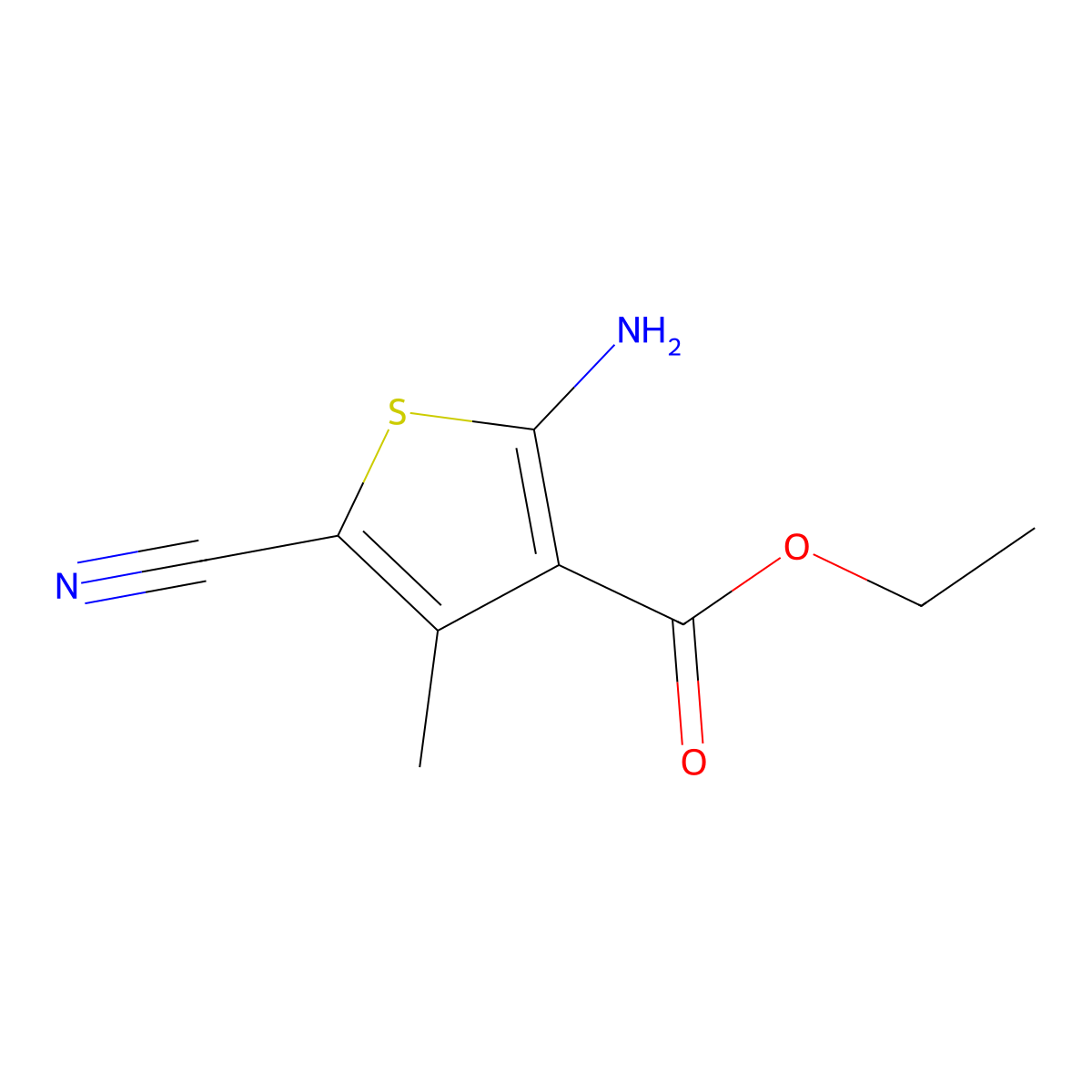 Ethyl 2-amino-5-cyano-4-methylthiophene-3-carboxylate molecular structure, CAS 43028-74-6