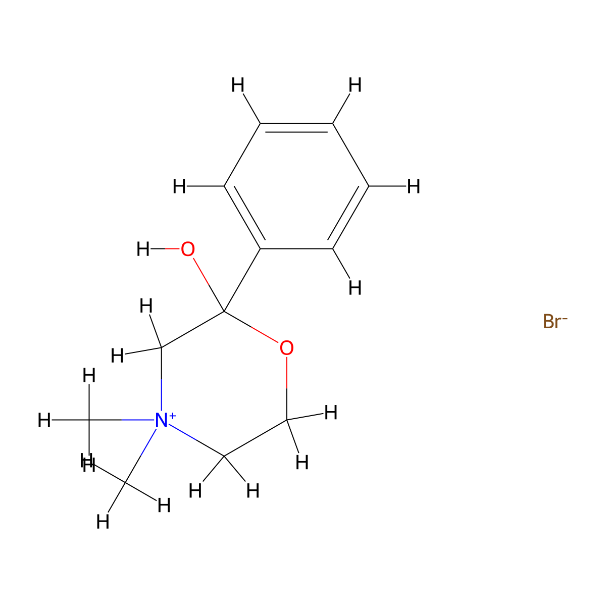4,4-Dimethyl-2-hydroxy-2-phenylmorpholinium bromide molecular structure, CAS 4303-88-2