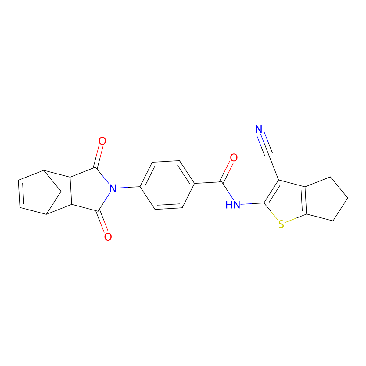 N-(3-Cyano-5,6-dihydro-4H-cyclopenta[b]thien-2-yl)-4-(1,3,3a,4,7,7a-hexahydro-1,3-dioxo-4,7-methano-2H-isoindol-2-yl)benzamide molecular structure, CAS 430429-03-1