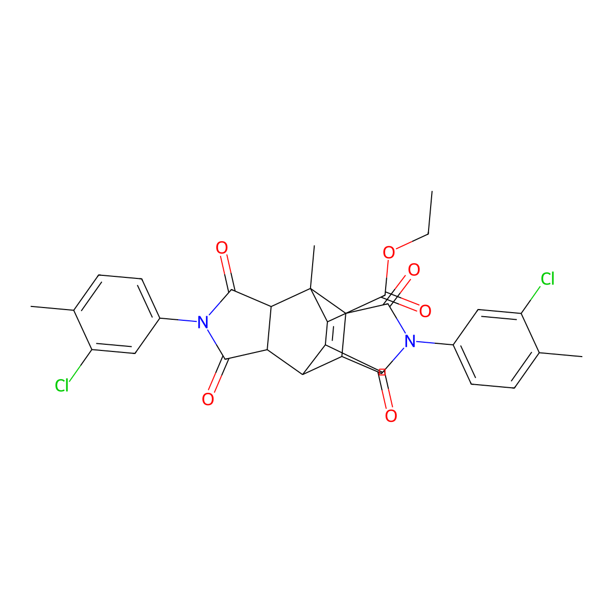 Ethyl 4,10-bis(3-chloro-4-methylphenyl)-1,14-dimethyl-3,5,9,11-tetraoxo-4,10-diazatetracyclo[5.5.2.0~2,6~.0~8,12~]tetradec-13-ene-13-carboxylate molecular structure, CAS 430432-36-3