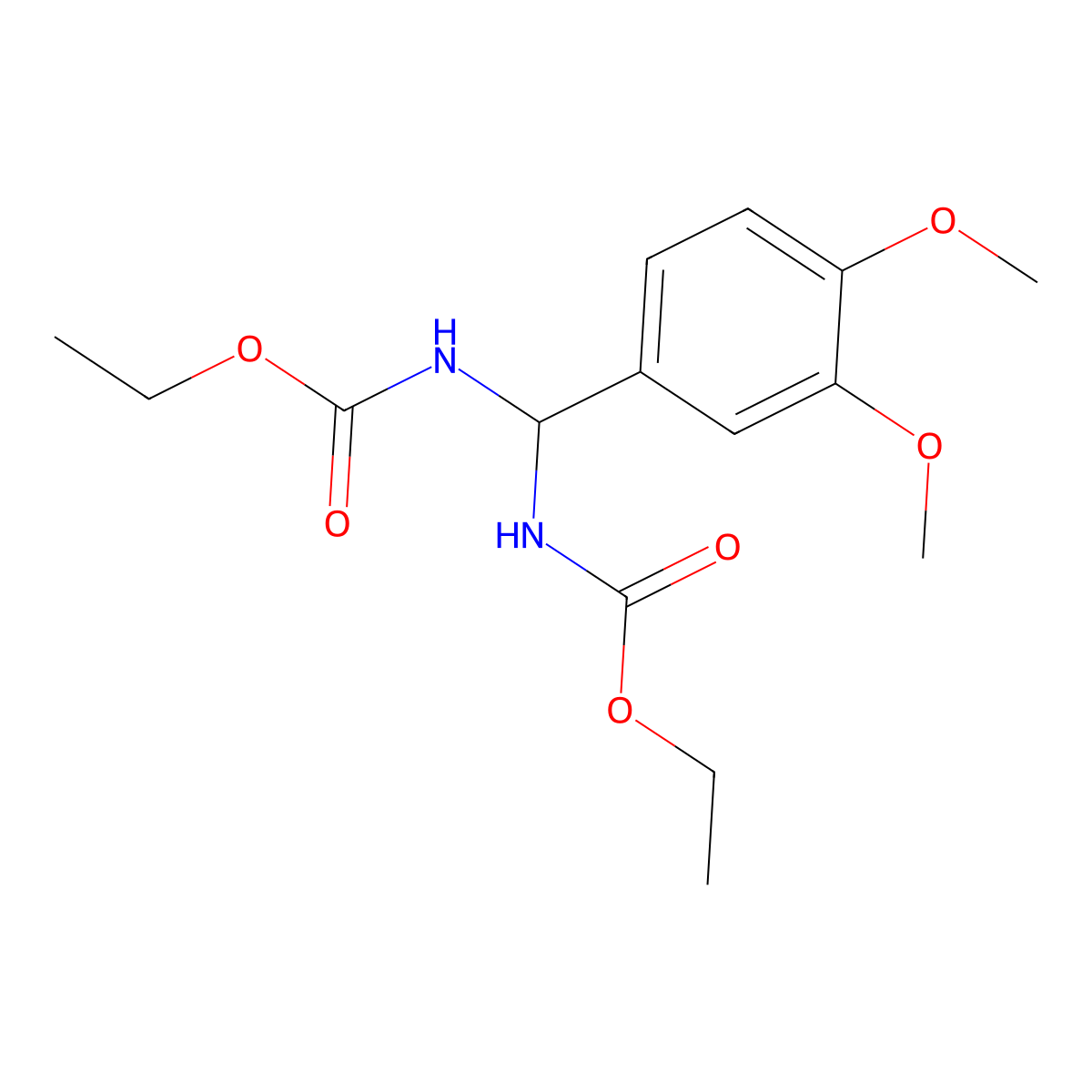 Diethyl ((3,4-dimethoxyphenyl)methylene)dicarbamate molecular structure, CAS 43044-16-2
