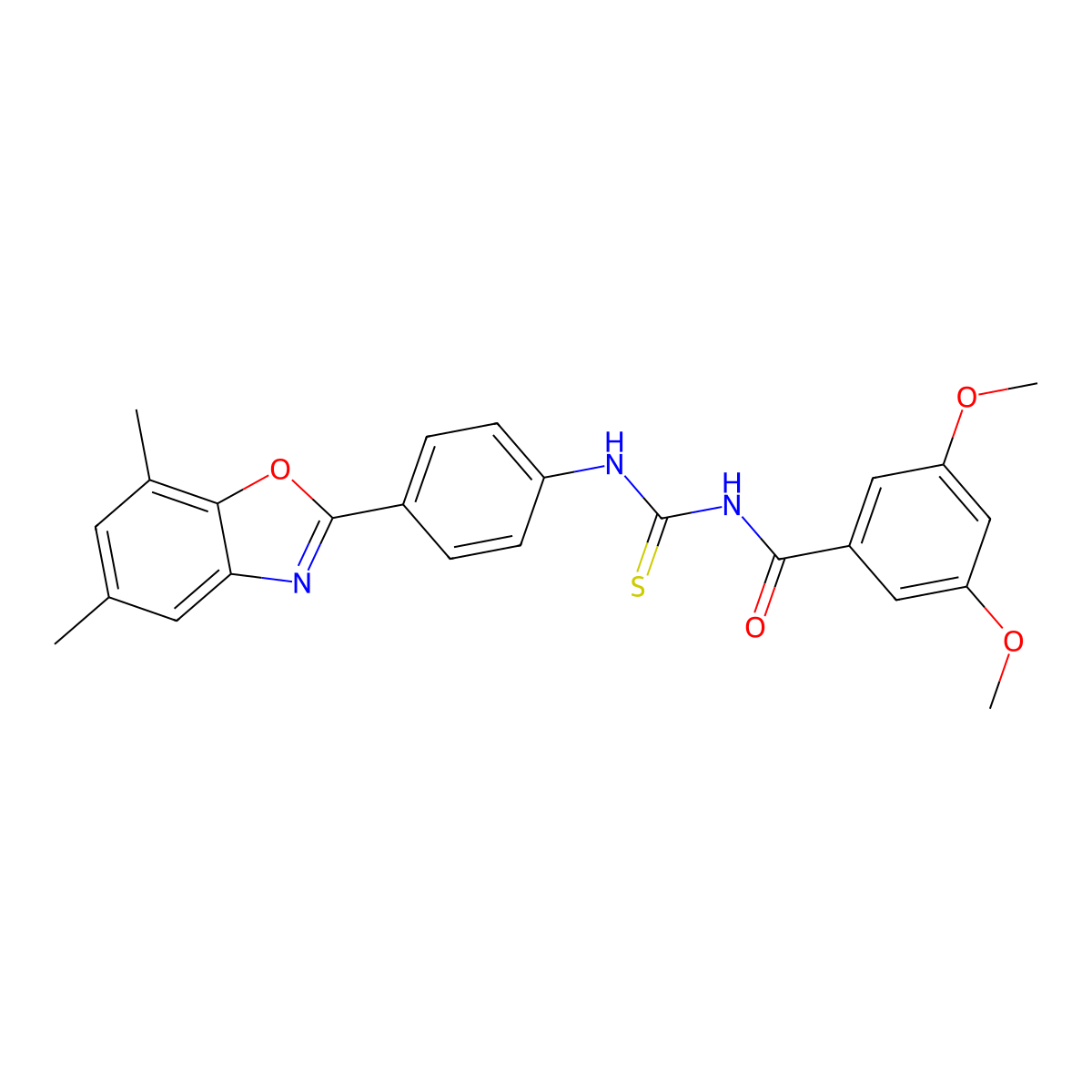 N-[[4-(5,7-dimethyl-1,3-benzoxazol-2-yl)phenyl]carbamothioyl]-3,5-dimethoxybenzamide molecular structure, CAS 430441-69-3
