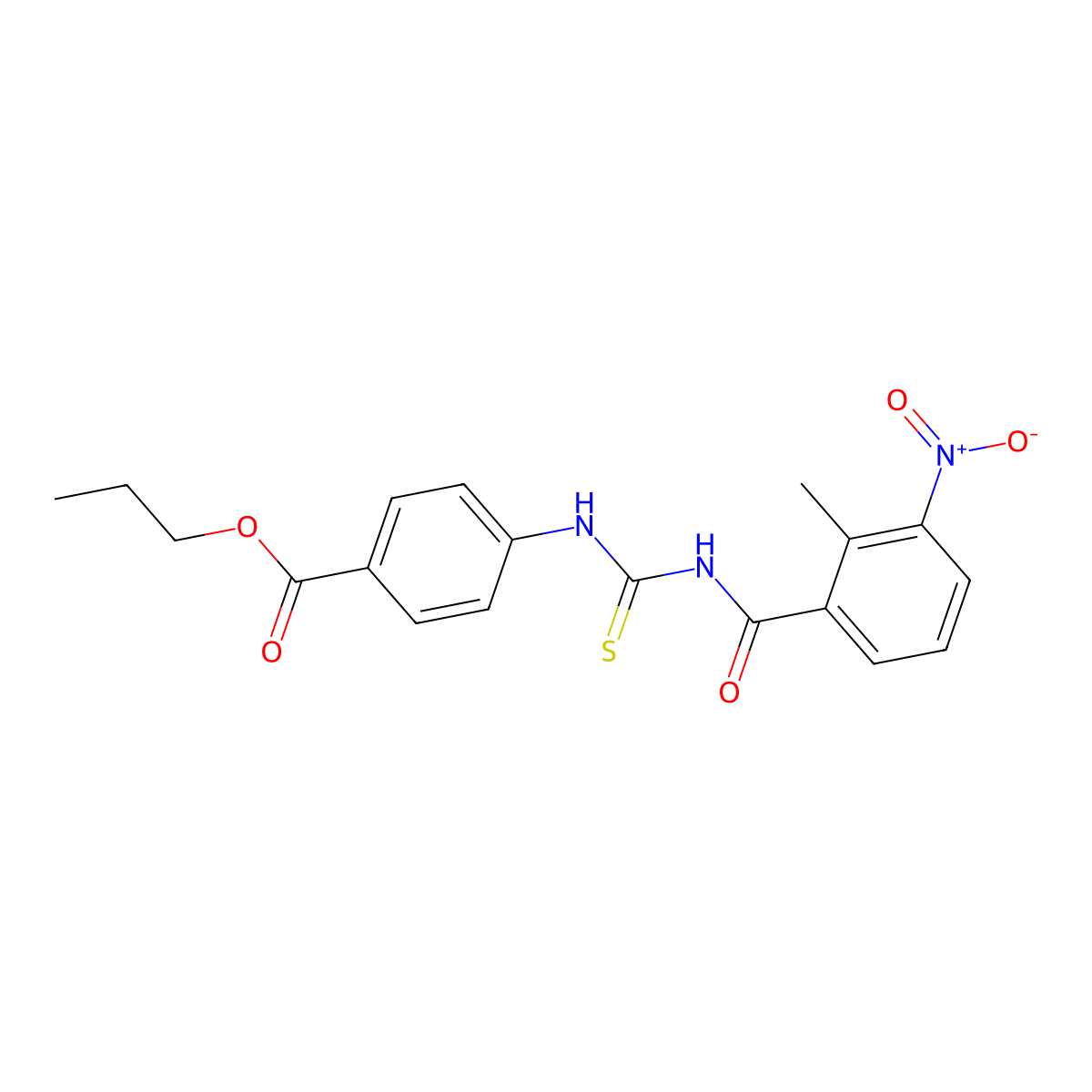 Propyl 4-({[(2-methyl-3-nitrophenyl)carbonyl]carbamothioyl}amino)benzoate molecular structure, CAS 430441-99-9