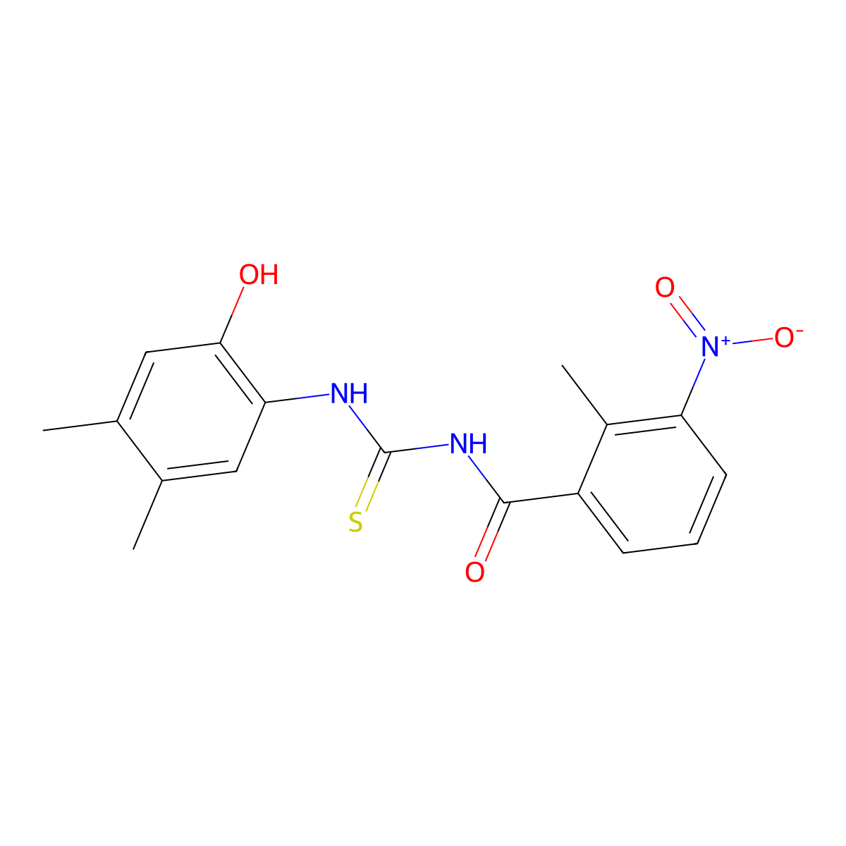 N-[(2-hydroxy-4,5-dimethylphenyl)carbamothioyl]-2-methyl-3-nitrobenzamide molecular structure, CAS 430442-23-2