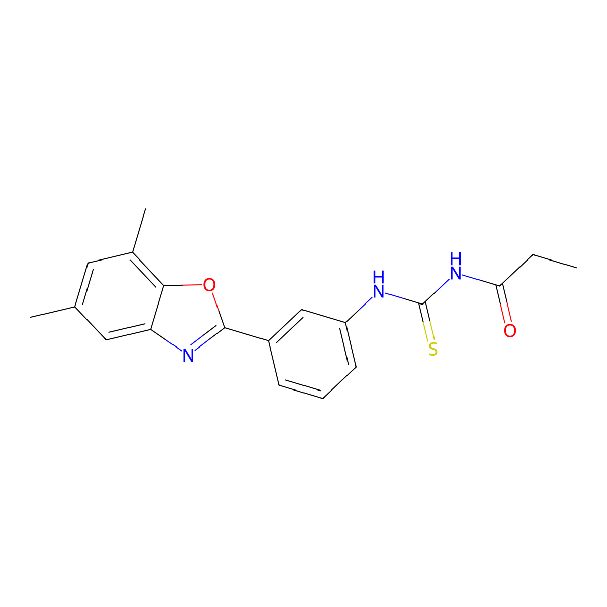 N-[[3-(5,7-dimethyl-1,3-benzoxazol-2-yl)phenyl]carbamothioyl]propanamide molecular structure, CAS 430442-48-1