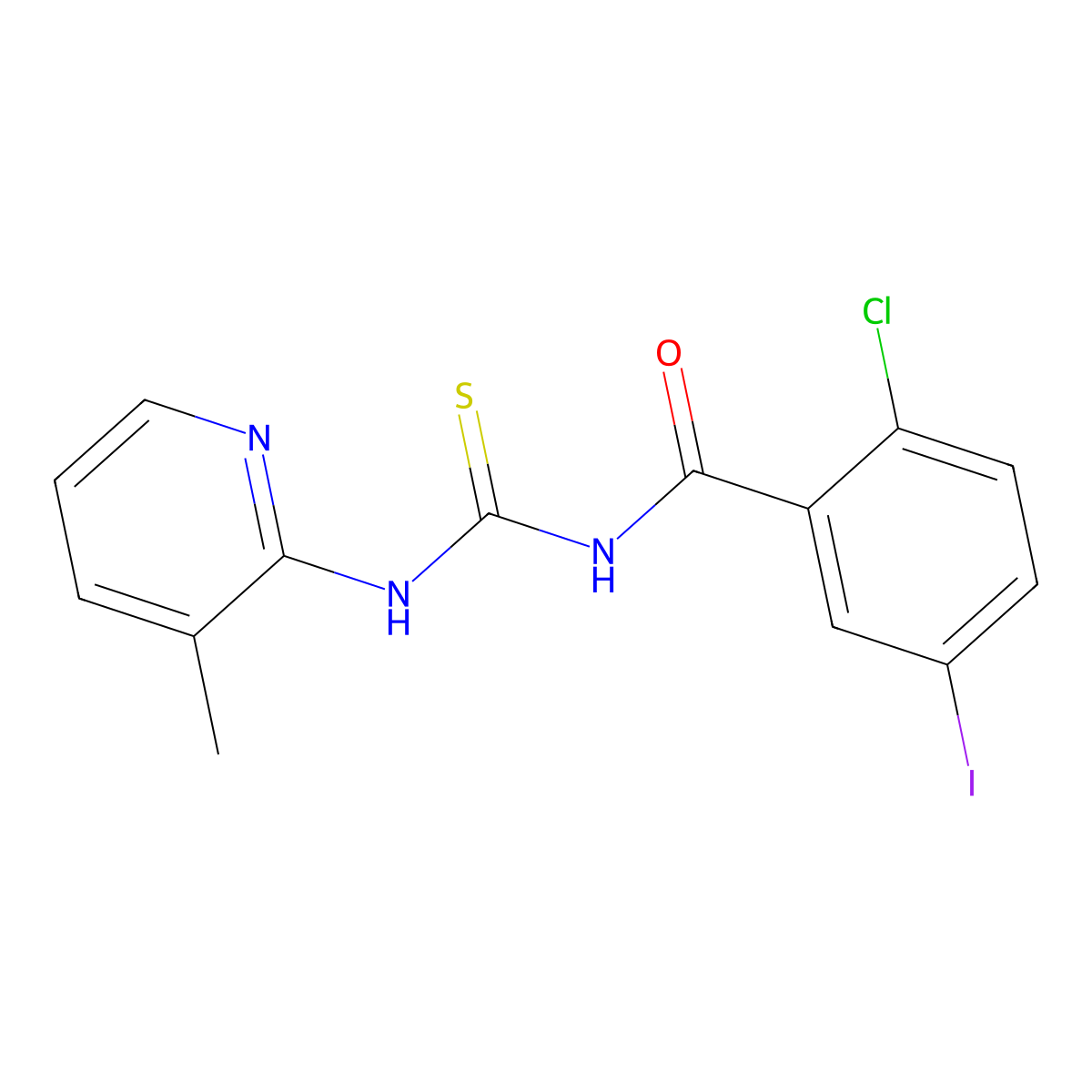 2-chloro-5-iodo-N-[(3-methylpyridin-2-yl)carbamothioyl]benzamide molecular structure, CAS 430442-91-4
