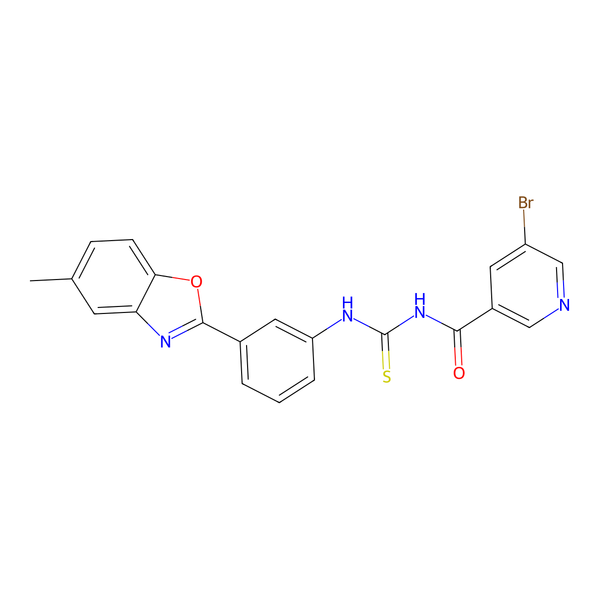 5-bromo-N-[[3-(5-methyl-1,3-benzoxazol-2-yl)phenyl]carbamothioyl]pyridine-3-carboxamide molecular structure, CAS 430442-99-2