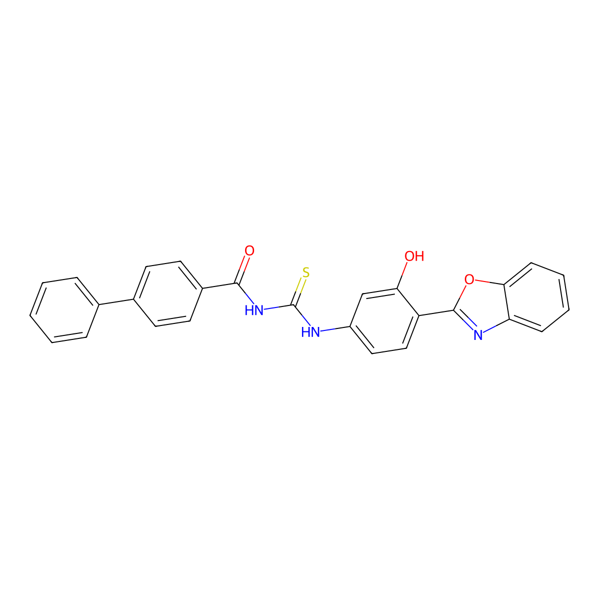 N-{[4-(1,3-benzoxazol-2-yl)-3-hydroxyphenyl]carbamothioyl}biphenyl-4-carboxamide molecular structure, CAS 430443-11-1