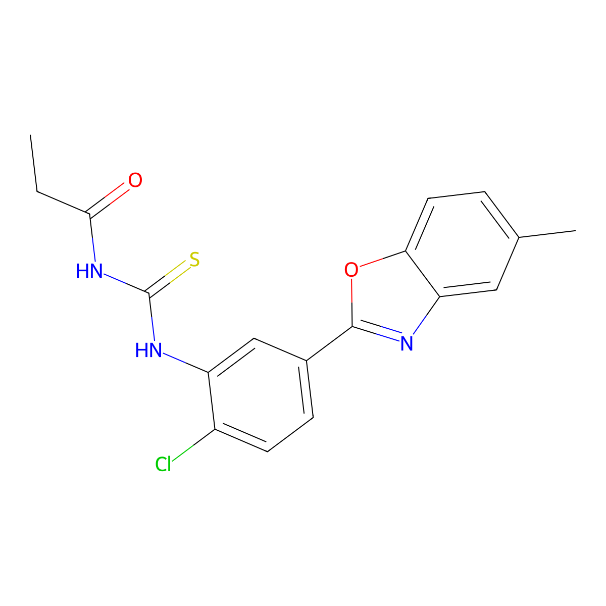 N-[[2-chloro-5-(5-methyl-1,3-benzoxazol-2-yl)phenyl]carbamothioyl]propanamide molecular structure, CAS 430443-32-6