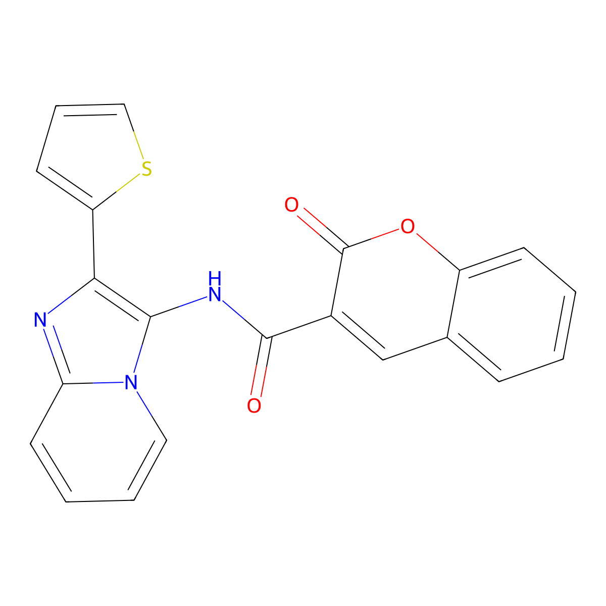 2-oxo-N-(2-thiophen-2-ylimidazo[1,2-a]pyridin-3-yl)chromene-3-carboxamide molecular structure, CAS 430443-38-2
