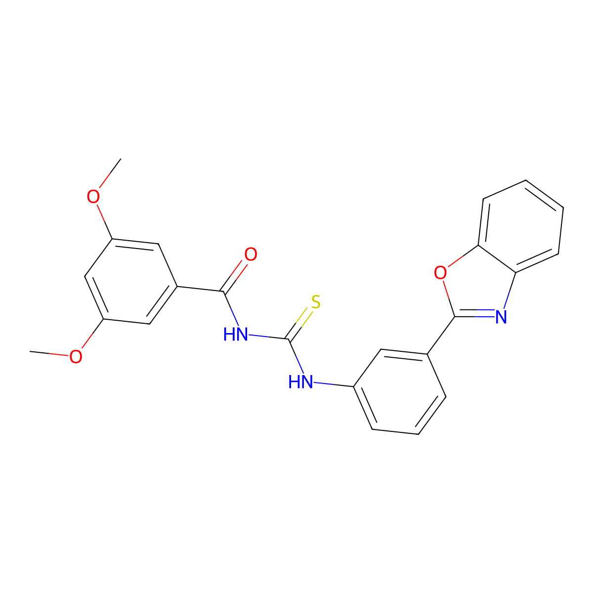 N-[[3-(1,3-benzoxazol-2-yl)phenyl]carbamothioyl]-3,5-dimethoxybenzamide molecular structure, CAS 430443-48-4