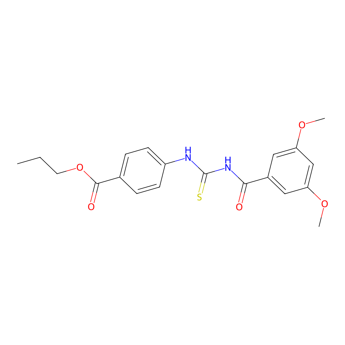 Propyl 4-({[(3,5-dimethoxyphenyl)carbonyl]carbamothioyl}amino)benzoate molecular structure, CAS 430443-50-8