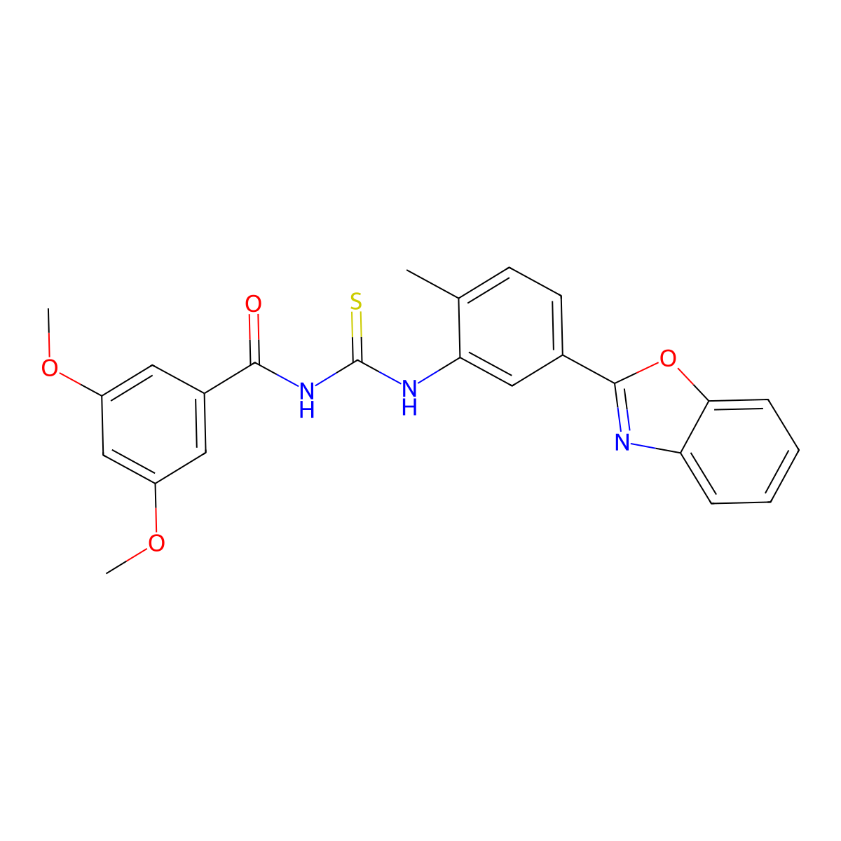 N-[[5-(1,3-benzoxazol-2-yl)-2-methylphenyl]carbamothioyl]-3,5-dimethoxybenzamide molecular structure, CAS 430443-57-5