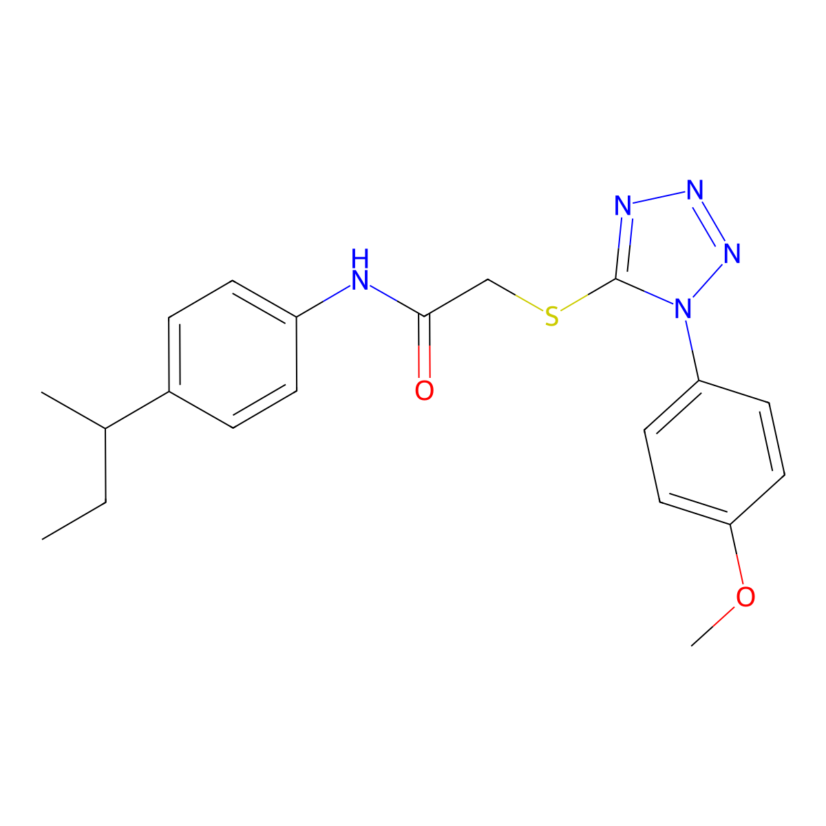 N-(4-butan-2-ylphenyl)-2-[1-(4-methoxyphenyl)tetrazol-5-yl]sulfanylacetamide molecular structure, CAS 430443-58-6