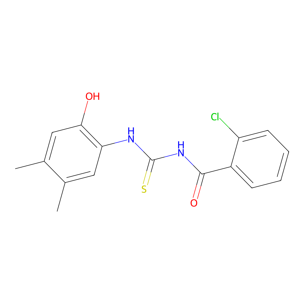 2-chloro-N-[(2-hydroxy-4,5-dimethylphenyl)carbamothioyl]benzamide molecular structure, CAS 430443-60-0