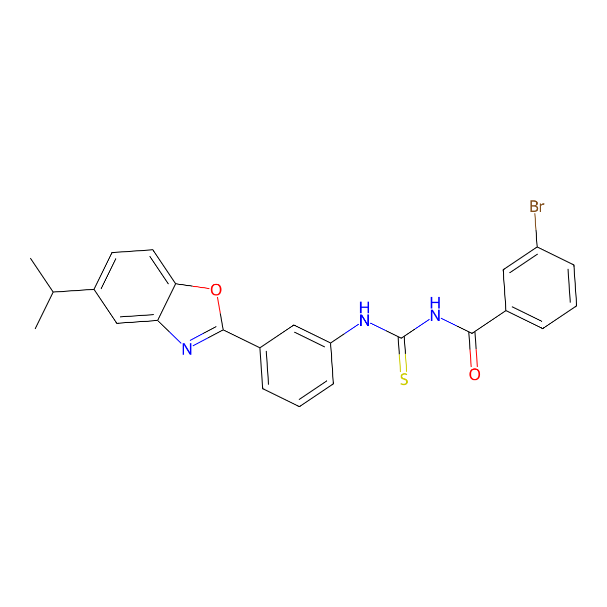 3-bromo-N-[[3-(5-propan-2-yl-1,3-benzoxazol-2-yl)phenyl]carbamothioyl]benzamide molecular structure, CAS 430443-67-7