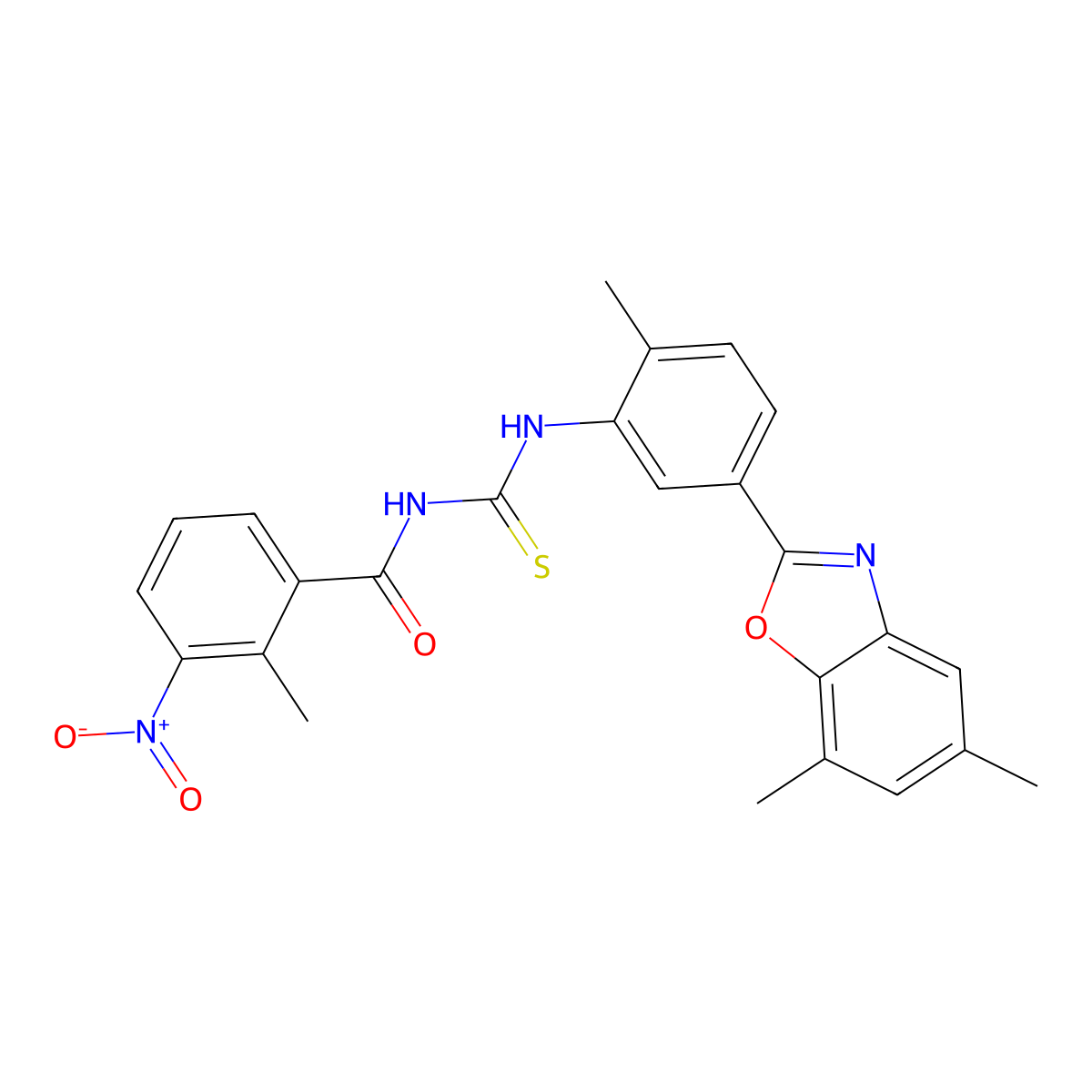 N-[[5-(5,7-dimethyl-1,3-benzoxazol-2-yl)-2-methylphenyl]carbamothioyl]-2-methyl-3-nitrobenzamide molecular structure, CAS 430443-96-2