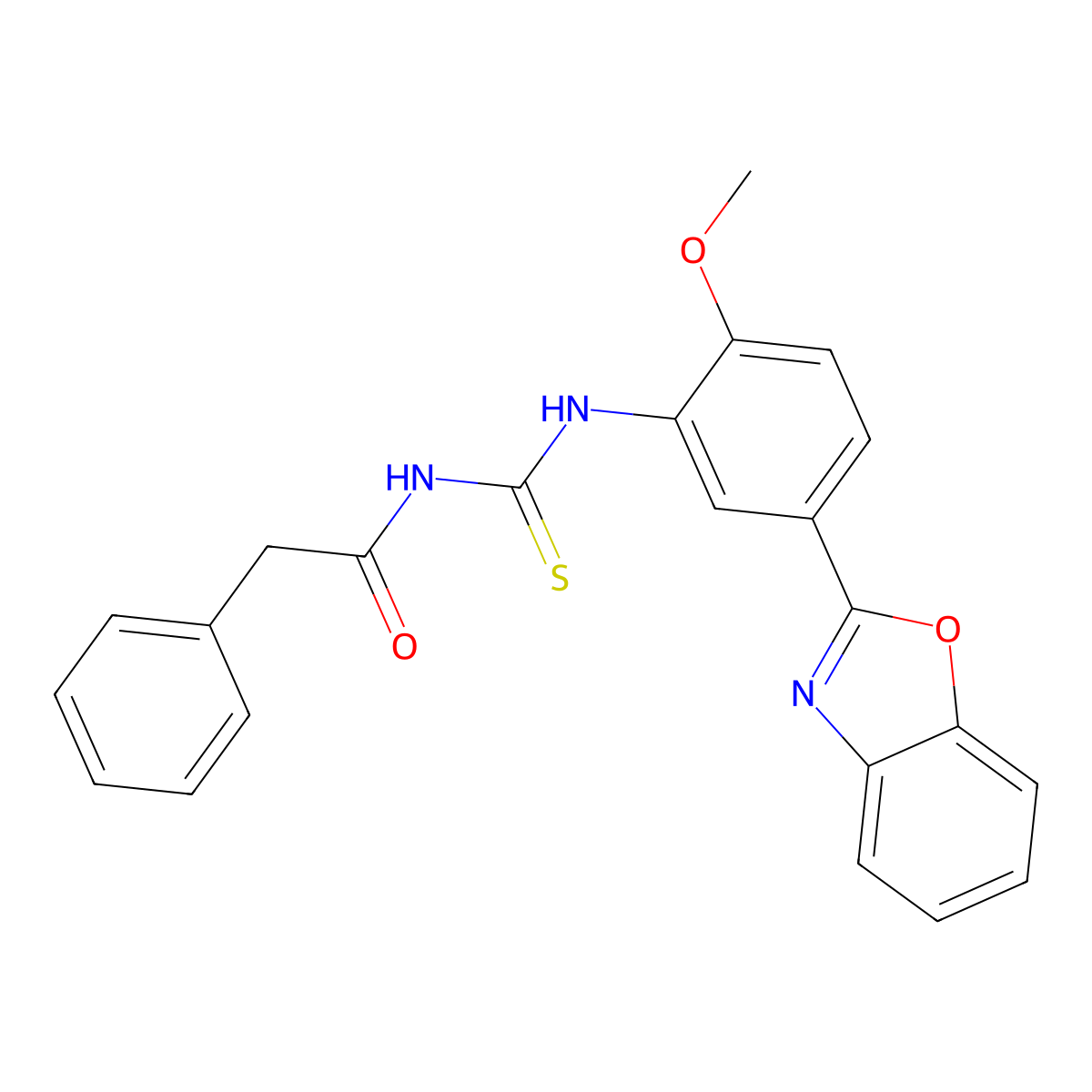 N-[[5-(1,3-benzoxazol-2-yl)-2-methoxyphenyl]carbamothioyl]-2-phenylacetamide molecular structure, CAS 430444-13-6
