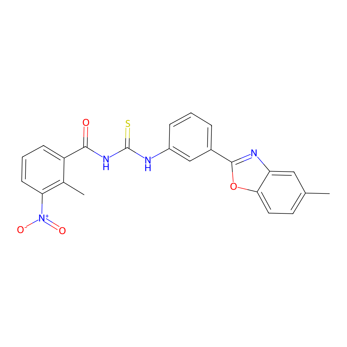 2-methyl-N-[[3-(5-methyl-1,3-benzoxazol-2-yl)phenyl]carbamothioyl]-3-nitrobenzamide molecular structure, CAS 430444-29-4