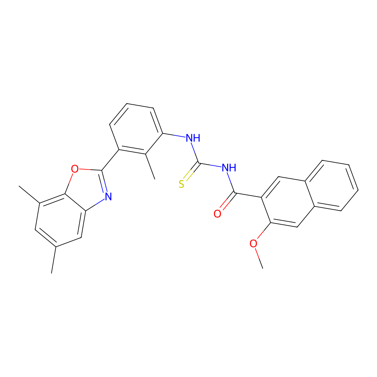 N-[[3-(5,7-dimethyl-1,3-benzoxazol-2-yl)-2-methylphenyl]carbamothioyl]-3-methoxynaphthalene-2-carboxamide molecular structure, CAS 430444-75-0