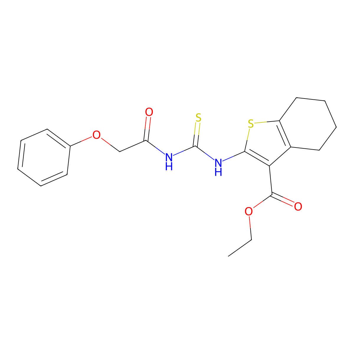 Ethyl 2-({[(phenoxyacetyl)amino]carbothioyl}amino)-4,5,6,7-tetrahydro-1-benzothiophene-3-carboxylate molecular structure, CAS 430444-76-1