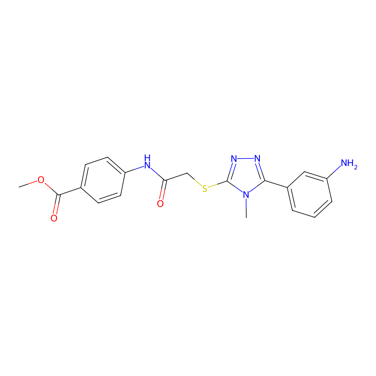 Methyl 4-[[2-[[5-(3-aminophenyl)-4-methyl-1,2,4-triazol-3-yl]sulfanyl]acetyl]amino]benzoate molecular structure, CAS 430444-87-4