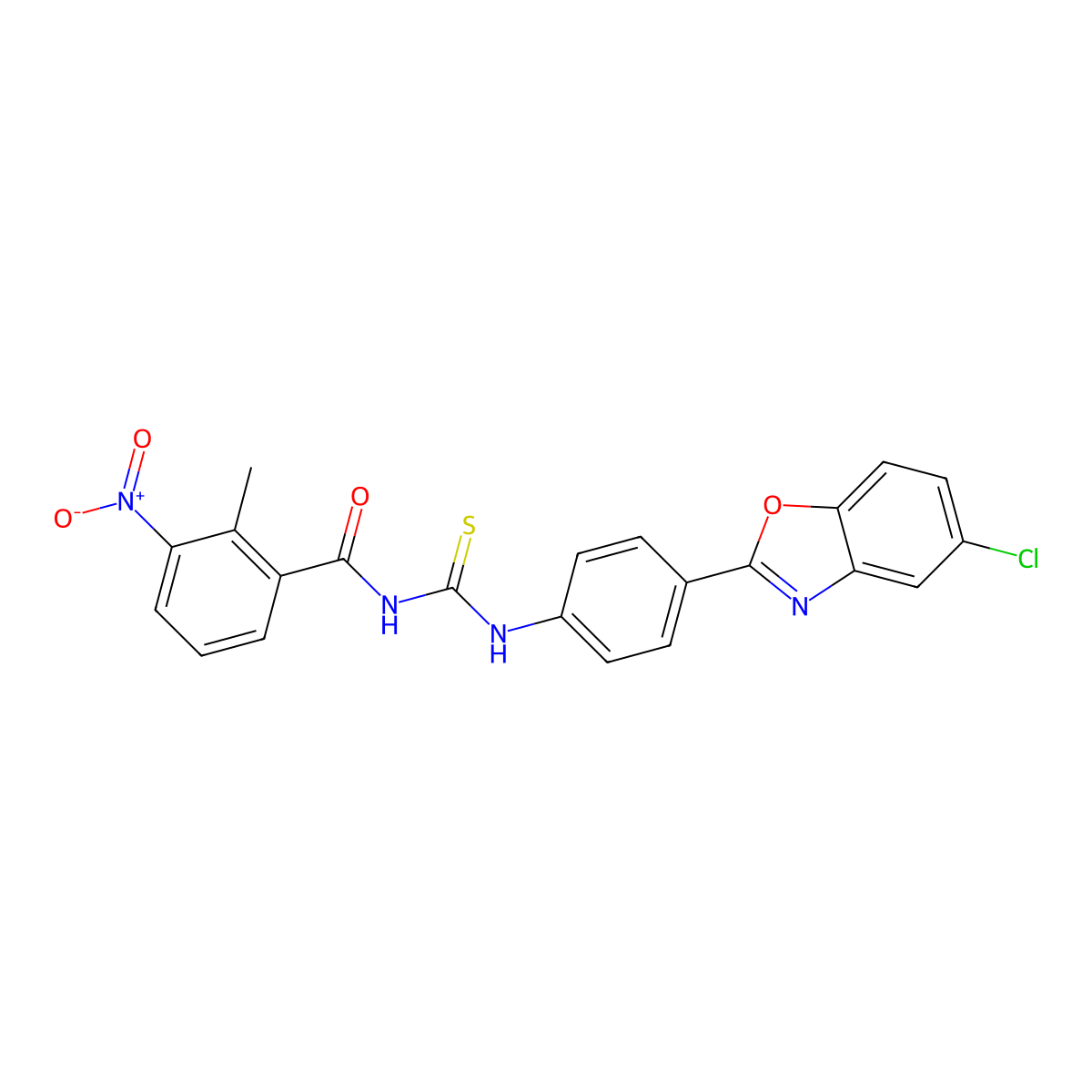 N-[[4-(5-chloro-1,3-benzoxazol-2-yl)phenyl]carbamothioyl]-2-methyl-3-nitrobenzamide molecular structure, CAS 430445-00-4