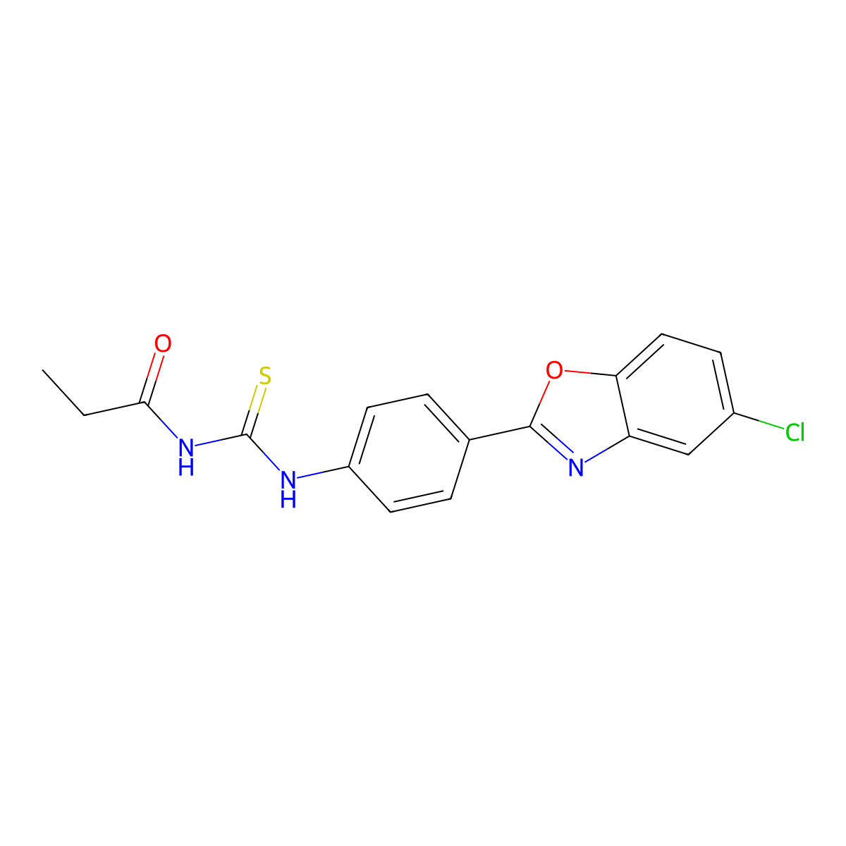 N-[[4-(5-chloro-1,3-benzoxazol-2-yl)phenyl]carbamothioyl]propanamide molecular structure, CAS 430445-44-6