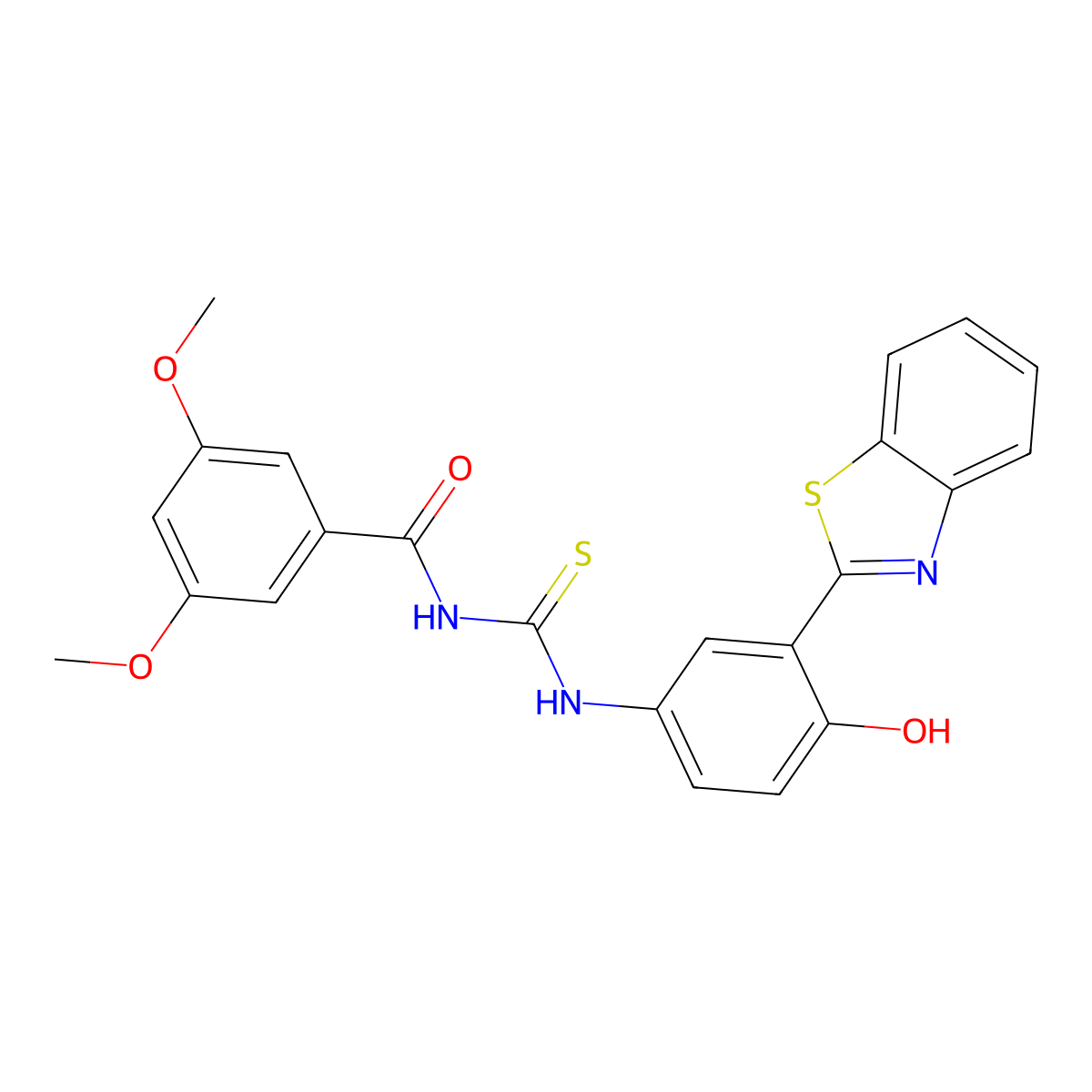 N-((3-(benzo[d]thiazol-2-yl)-4-hydroxyphenyl)carbamothioyl)-3,5-dimethoxybenzamide molecular structure, CAS 430445-61-7