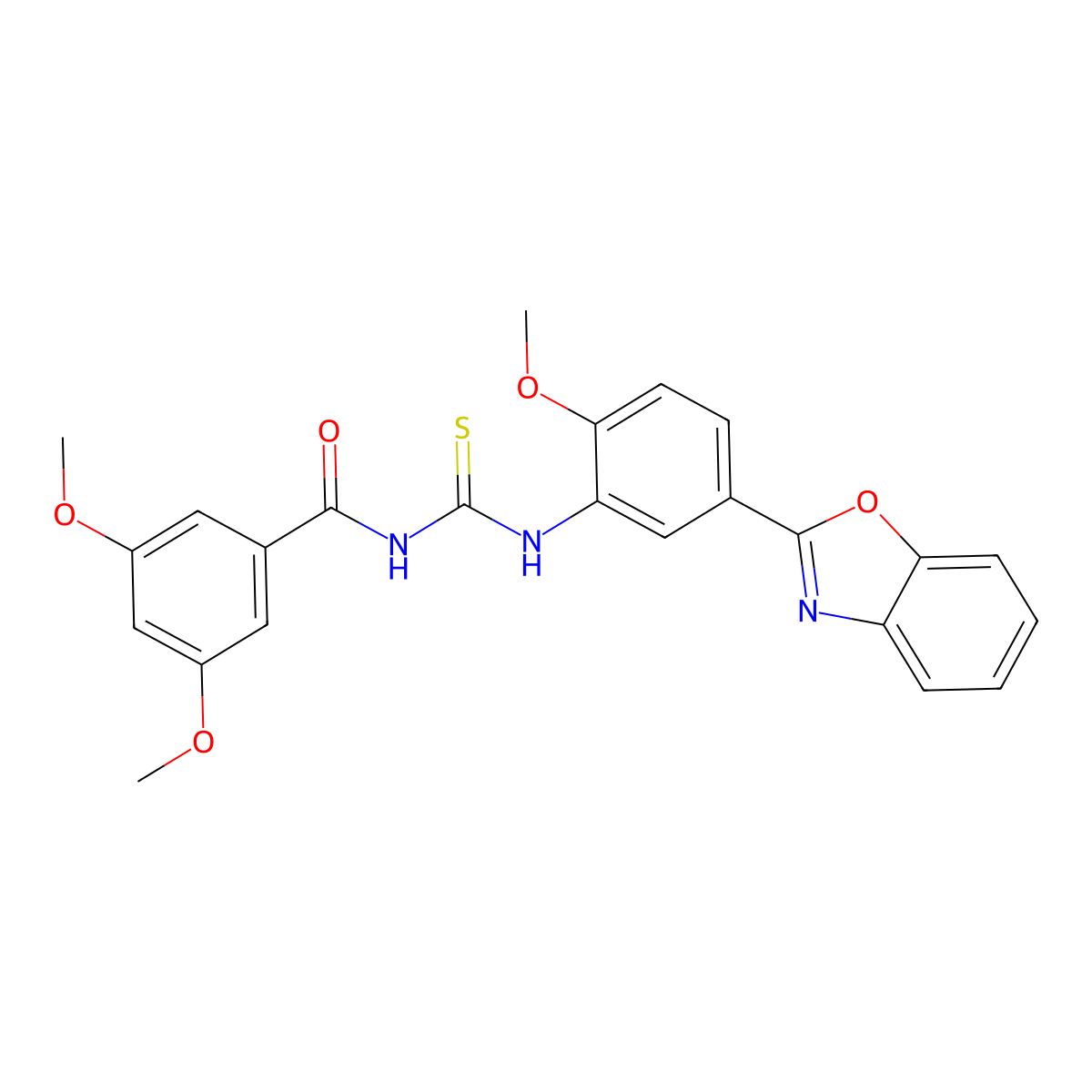 N-[[5-(1,3-benzoxazol-2-yl)-2-methoxyphenyl]carbamothioyl]-3,5-dimethoxybenzamide molecular structure, CAS 430445-99-1