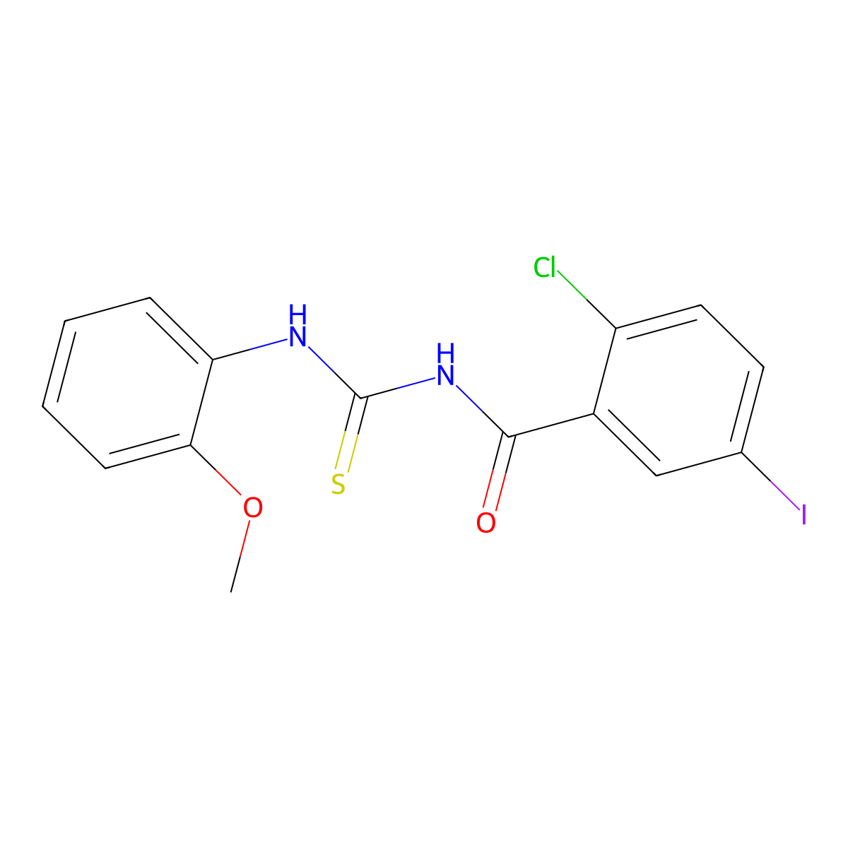 2-chloro-5-iodo-N-[(2-methoxyphenyl)carbamothioyl]benzamide molecular structure, CAS 430446-22-3