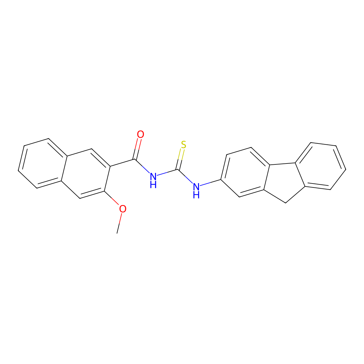 N-(9H-fluoren-2-ylcarbamothioyl)-3-methoxynaphthalene-2-carboxamide molecular structure, CAS 430446-23-4