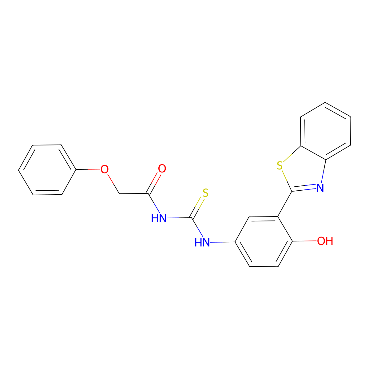 N-((3-(benzo[d]thiazol-2-yl)-4-hydroxyphenyl)carbamothioyl)-2-phenoxyacetamide molecular structure, CAS 430446-47-2