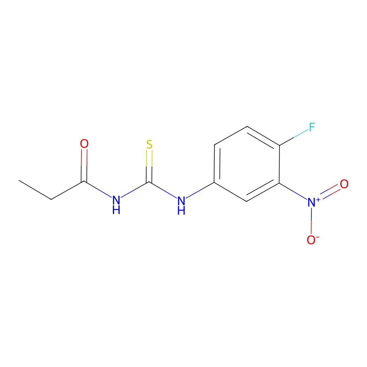 N-[(4-fluoro-3-nitrophenyl)carbamothioyl]propanamide molecular structure, CAS 430446-52-9