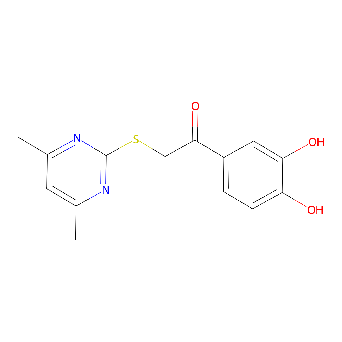 1-(3,4-Dihydroxyphenyl)-2-[(4,6-dimethyl-2-pyrimidinyl)thio]ethanone molecular structure, CAS 430447-82-8