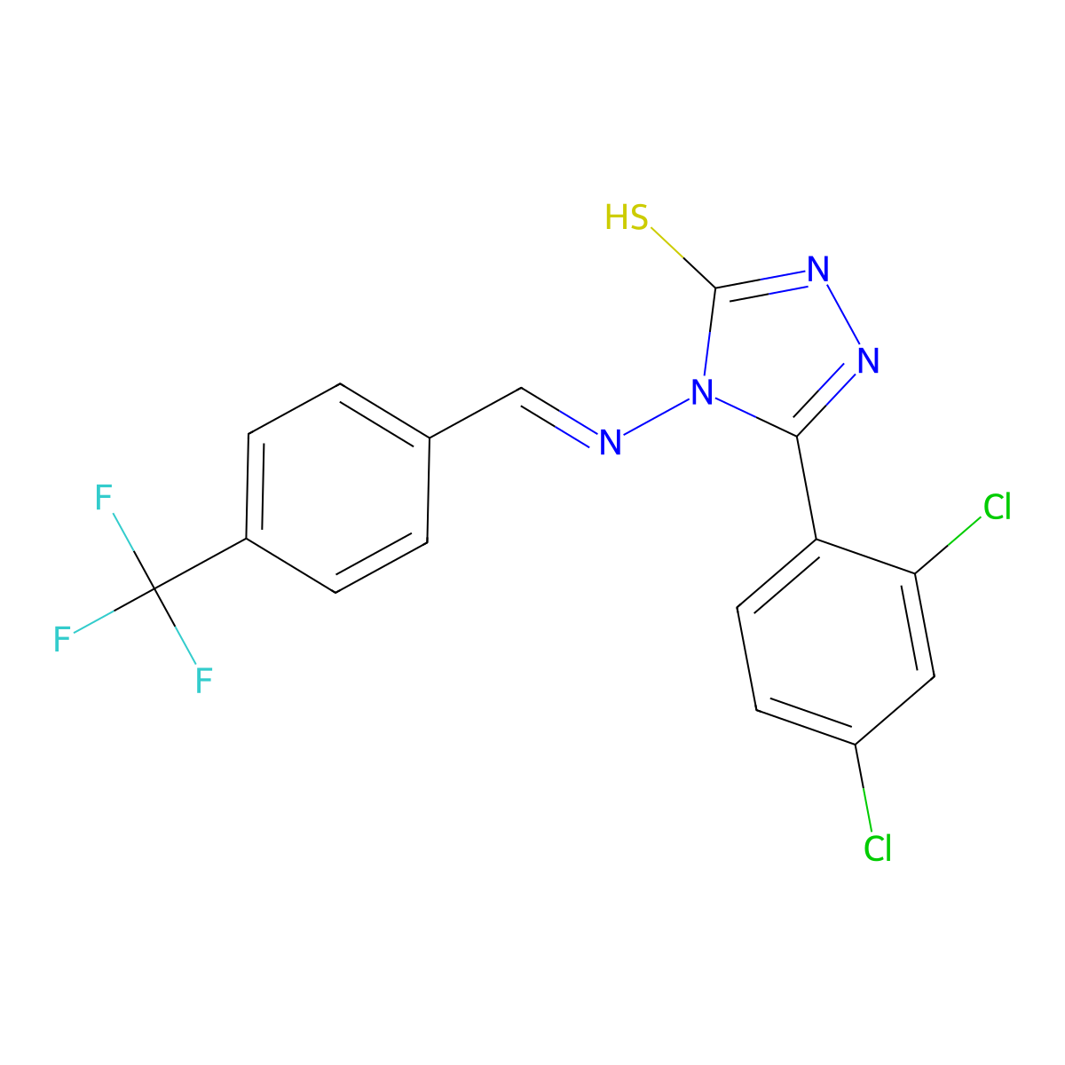 5-(2,4-dichlorophenyl)-4-{[4-(trifluoromethyl)benzylidene]amino}-4H-1,2,4-triazole-3-thiol molecular structure, CAS 430447-91-9