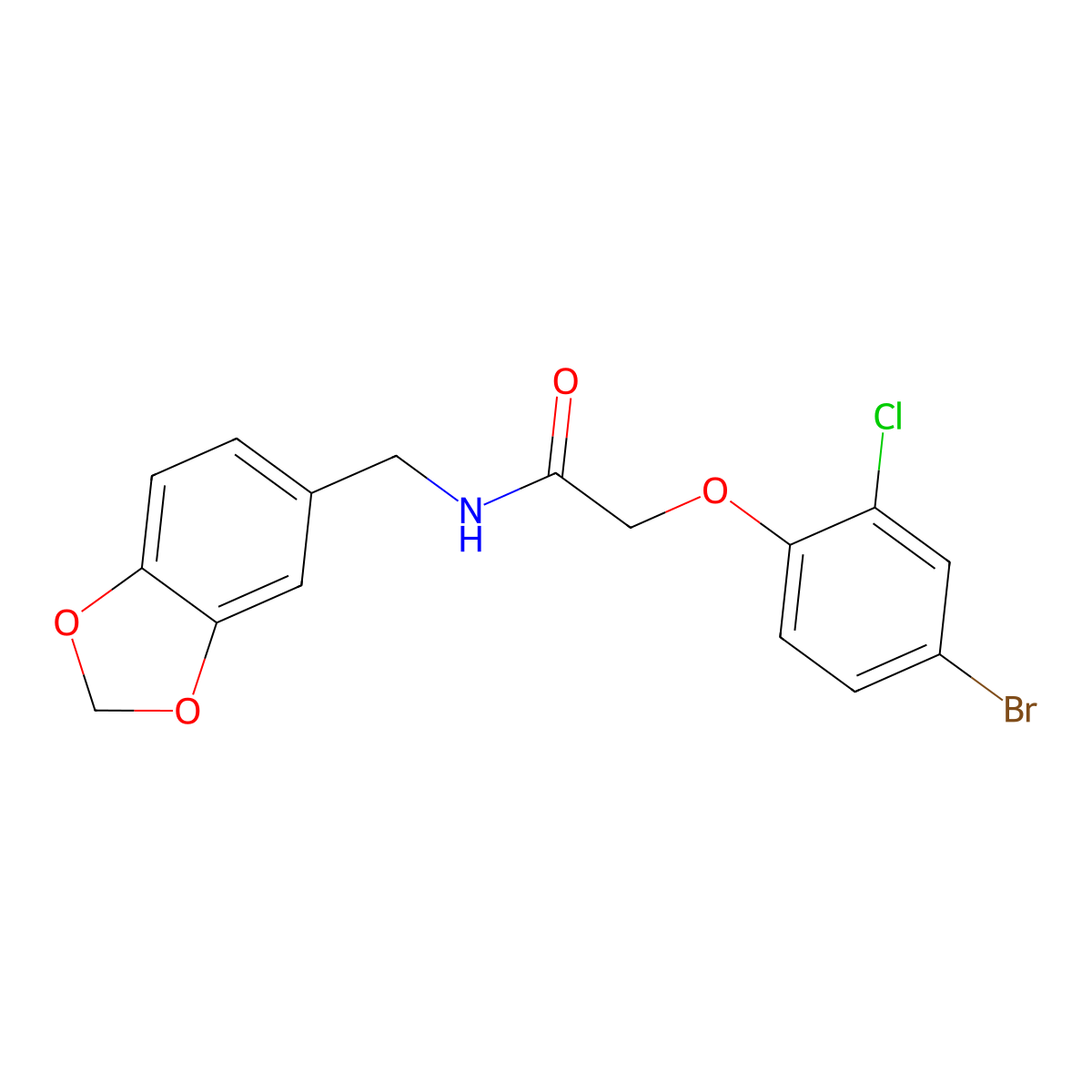 N-(1,3-benzodioxol-5-ylmethyl)-2-(4-bromo-2-chlorophenoxy)acetamide molecular structure, CAS 430448-13-8