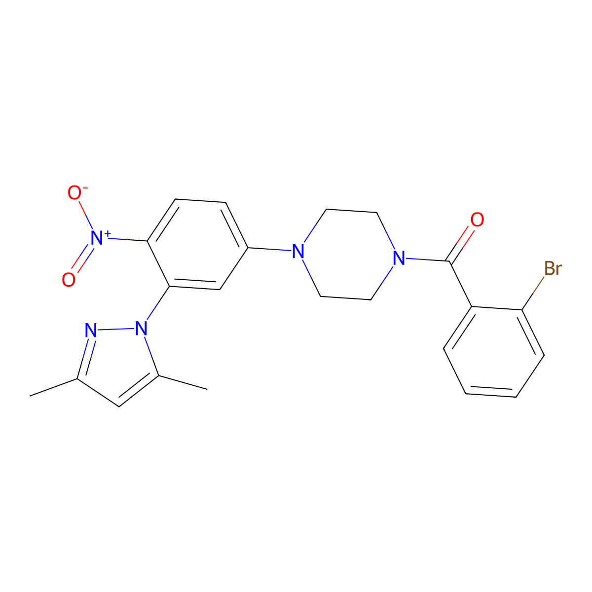 (2-Bromophenyl)-[4-[3-(3,5-dimethylpyrazol-1-yl)-4-nitrophenyl]piperazin-1-yl]methanone molecular structure, CAS 430448-14-9