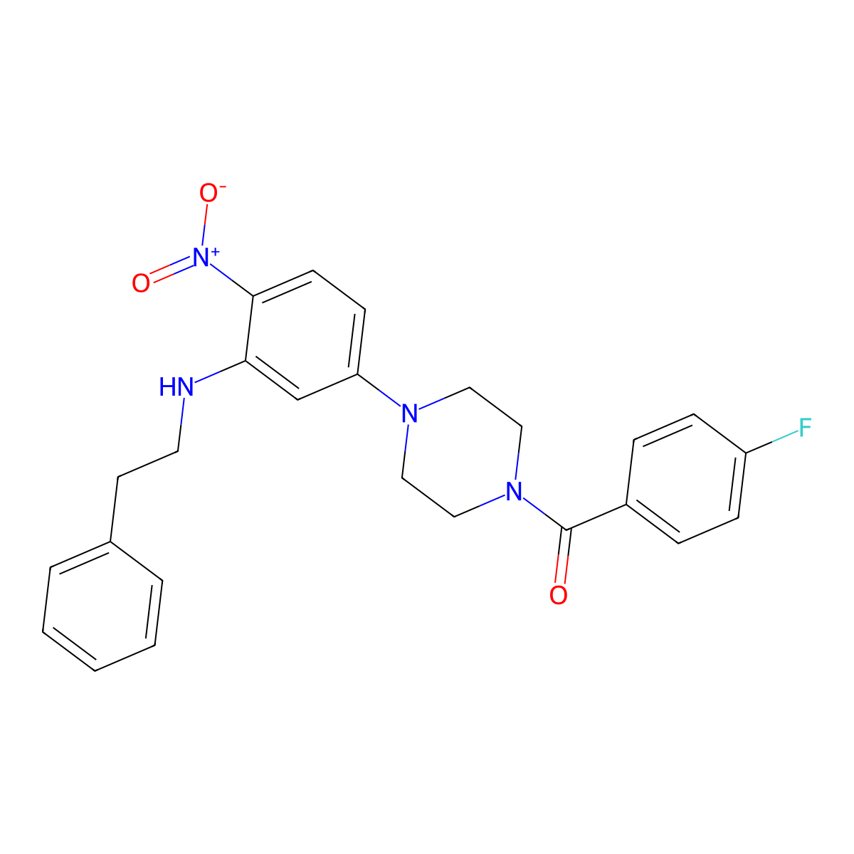 (4-Fluorophenyl)(4-{4-nitro-3-[(2-phenylethyl)amino]phenyl}piperazin-1-yl)methanone molecular structure, CAS 430448-32-1