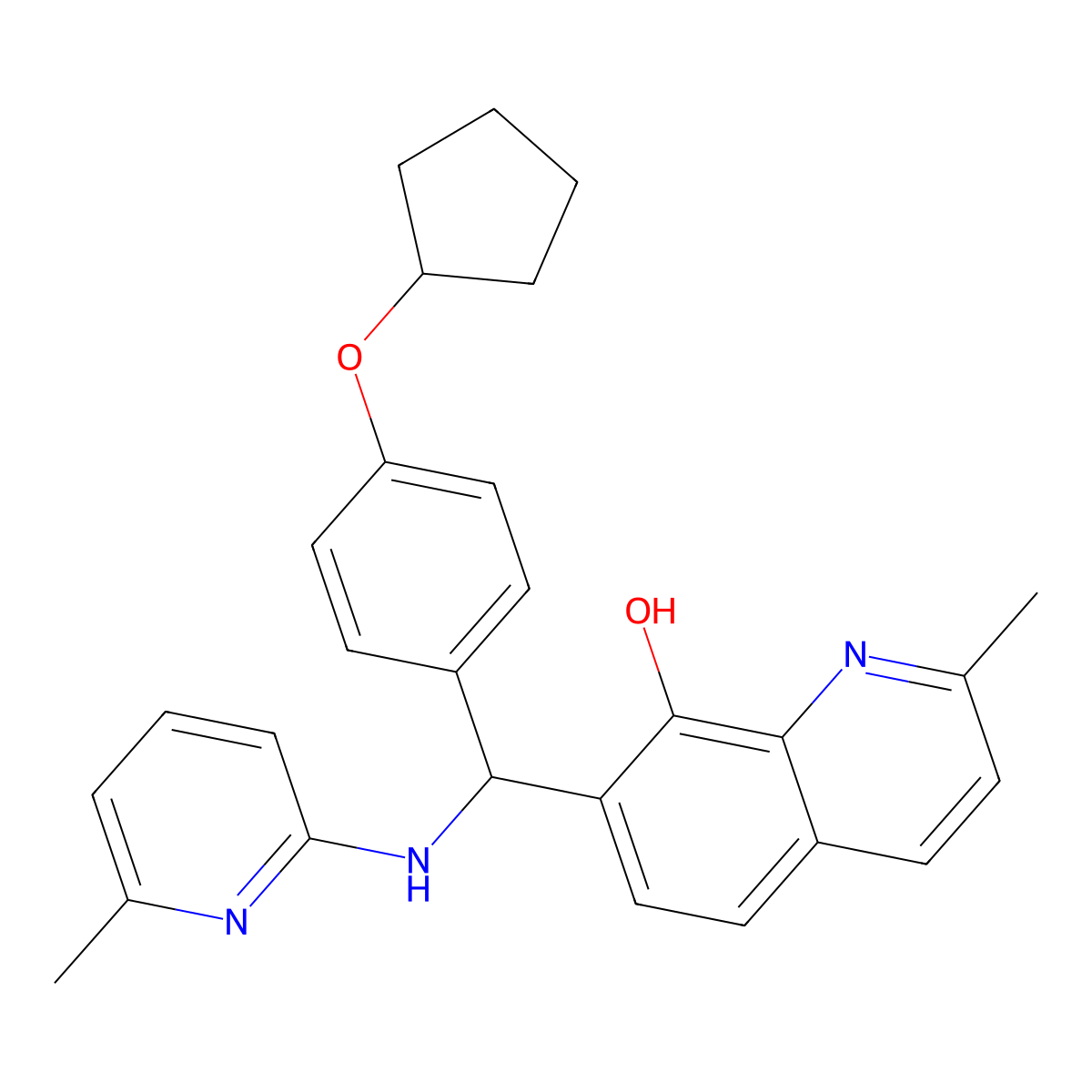 7-[(4-Cyclopentyloxyphenyl)-[(6-methylpyridin-2-yl)amino]methyl]-2-methylquinolin-8-ol molecular structure, CAS 430449-28-8