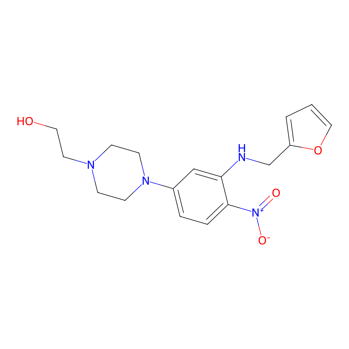 2-[4-[3-(Furan-2-ylmethylamino)-4-nitrophenyl]piperazin-1-yl]ethanol molecular structure, CAS 430449-35-7