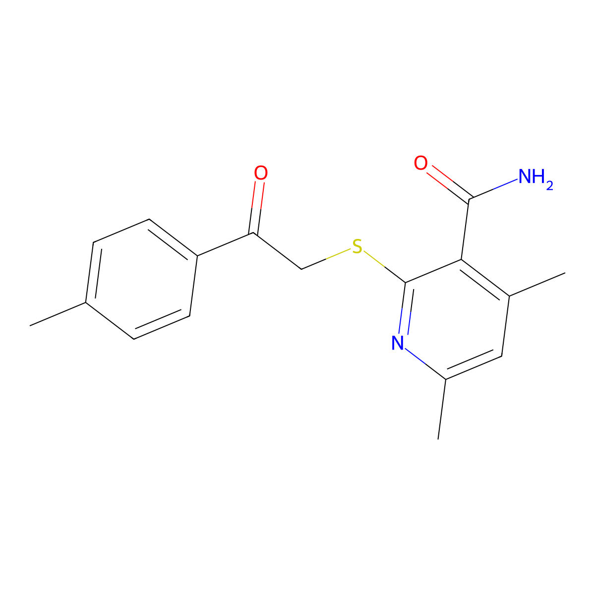 4,6-Dimethyl-2-(2-oxo-2-p-tolyl-ethylsulfanyl)-nicotinamide molecular structure, CAS 430449-38-0